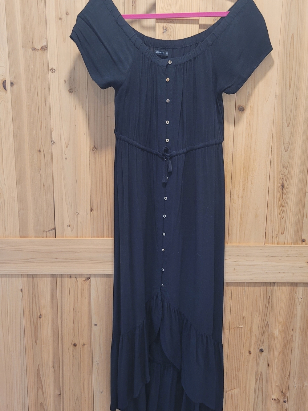 Cotton On Black Off-Shoulder Button-Front Maxi Dress with Tie Waist